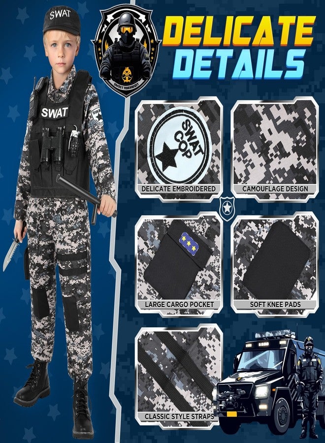 Luucio SWAT Police Costume for Kids, Kids Police Costume for Boys with SWAT Vest, Halloween Gifts for Boys 3-12 - Image 2